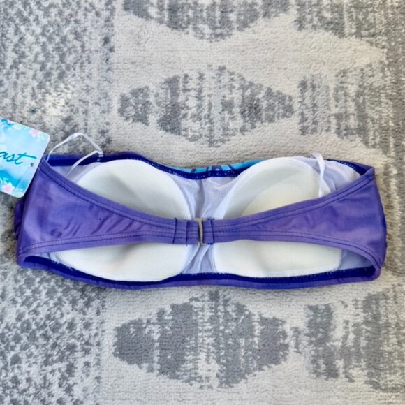 NWT Vintage Y2K 90s Purple with Blue Hibiscus Hawaiian Strapless Bikini Top - Picture 3 of 4
